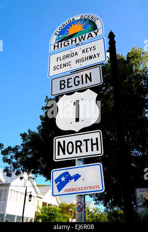 Highway US 1 Norden beginnend und endend Südroute in Key West Florida FL Ziel für westliche Karibik Crusie aus Tamp Stockfoto