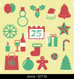 Satz von Weihnachts-Icons auf gelbem Hintergrund, Lager Vektor Stock Vektor