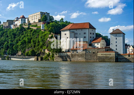 Veste Oberhaus Festung und Veste Niederhaus Festung, Donau, Altstadt, Passau, untere Bayern, Bayern, Deutschland Stockfoto