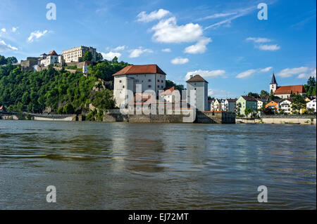 Veste Oberhaus Festung und Veste Niederhaus Festung, Zusammenfluss von Donau und Ilz, Altstadt, Passau Stockfoto