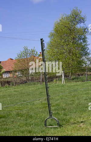 Grassy Paddock mit Fechten Stockfoto