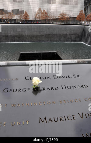 Weiße rose am Mahnmal Pools in Twin Towers in New York City Stockfoto