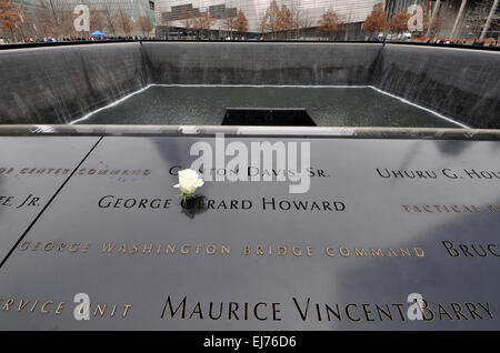 Weiße rose am Mahnmal Pools in Twin Towers in New York City Stockfoto