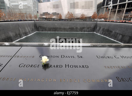 Weiße rose am Mahnmal Pools in Twin Towers in New York City Stockfoto