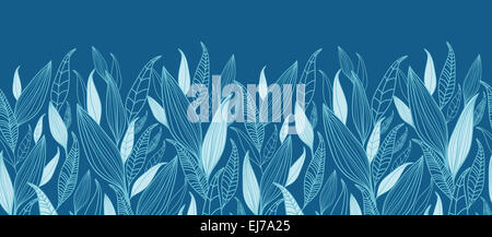 Blaue Bambus Blätter horizontale Musterdesign Grenze Stockfoto