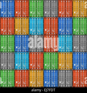 Nahtlose Hintergrundtextur gestapelten farbigen Frachtcontainer, 3d illustration Stockfoto