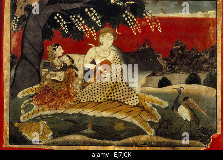 Shiva und seine Familie. Gadwal, ca. 18. Jh. n. Chr., Indien Stockfoto