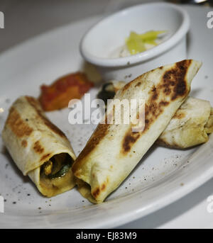 Huhn und Spinat Tortilla Wrap Sandwich Stockfoto