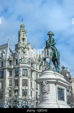 Statue von König Pedro IV, Porto, Portugal Stockfoto