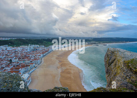 Panoramablick über Nazare Strand, Portugal Stockfoto