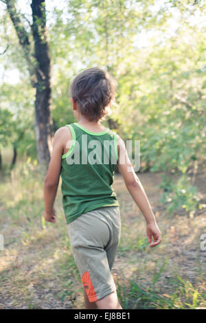 Junge in einem Wald wandern Stockfoto