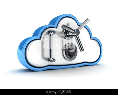 Symbol-Cloud-Speicher schützen auf weißem Hintergrund (durchgeführt in 3d) Stockfoto
