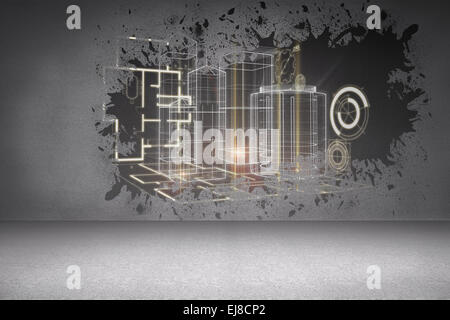 Spritzer auf Wand enthüllt Technologie Schnittstelle Stockfoto