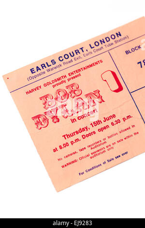 Vintage-Konzert oder Konzert Ticket Stub für Bob Dylan im Earls Court 1978 Stockfoto