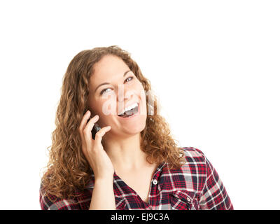 Fröhliches junges Mädchen am Telefon Stockfoto