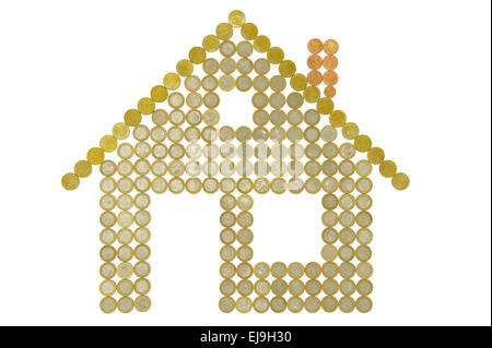 Haus gebaut mit Euro-Münzen Stockfoto