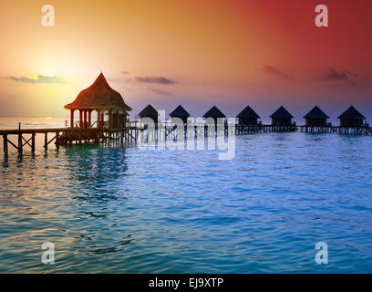 Insel im Ozean, Malediven.  Sonnenuntergang Stockfoto