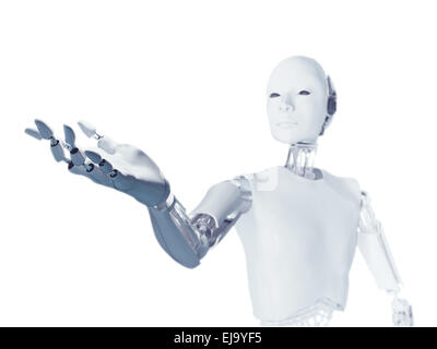 Eine futuristische Android Verlängerung einen Arm mit einer leeren hand Stockfoto