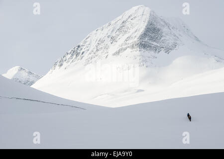 Skifahrer unterwegs, Kebnekaise Berge, Lappland Stockfoto