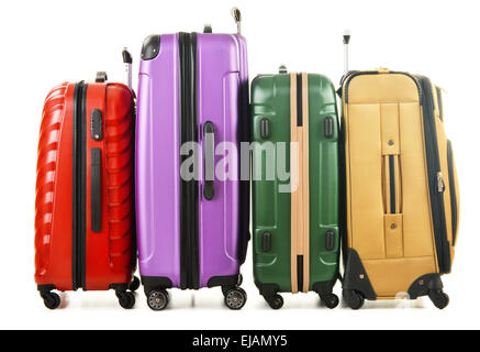Vier Koffer isoliert auf weißem Hintergrund Stockfoto