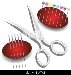 Schere, Nadeln und Stifte Stockfoto