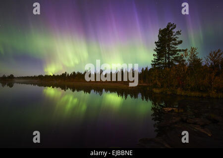 Nordlicht, reflektiert in einem See, Lappland Stockfoto