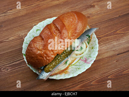 Traditionellen holländischen Sandwich withherring Stockfoto