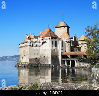 Das Schloss Chillon am Genfersee Stockfoto