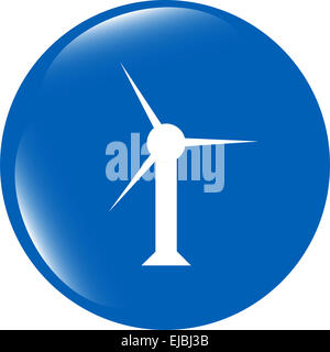 Wind-Turbine-Symbol, Web-Taste isoliert auf weiss Stockfoto