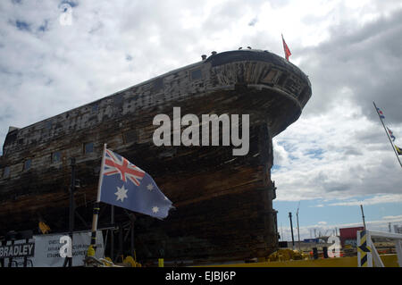 Adelaide, Australien. 24. März 2015. Stadt von Adelaide in Sunderland UK 1864 erbaut ist einer von zwei Überlebenden zusammengesetzte Klipper zusammen mit der Cutty Sark, die im Trockendock in Adelaide wiederhergestellt wird. Stadt von Adelaide Passagierservice zwischen dem Vereinigten Königreich und South Australia zur Verfügung gestellt und ist benannt nach der Stadt von Adelaide Stockfoto