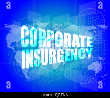 Corporate Aufstand Wörter auf digitalen Bildschirm mit Weltkarte Stockfoto