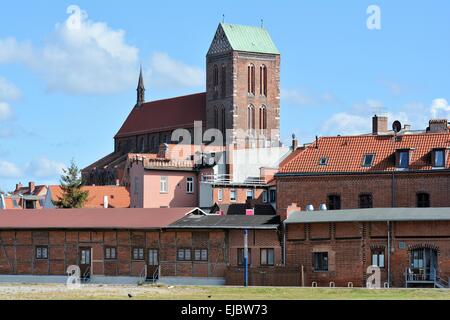 Blick auf die alte Stadt Wismar Stockfoto