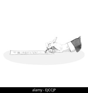 Business Mann Hand halten Stift schreiben Anmelde-Vertrag Papier Dokument Skizze Stockfoto