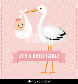 Plakat-Storch mit Baby Girl Stockfoto