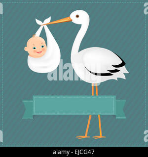 Plakat-Storch mit Baby Boy Stockfoto