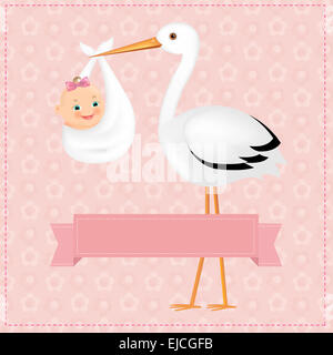 Plakat-Storch mit Baby Girl Stockfoto