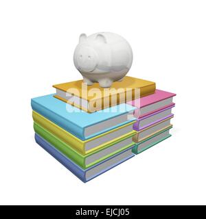Sparschwein auf einem Stapel Stapel Bücher Stockfoto