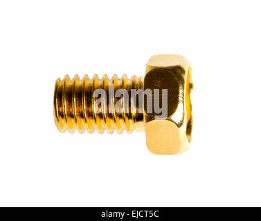 Gold Sechskant Kopf Schraube isoliert auf weiss Stockfoto