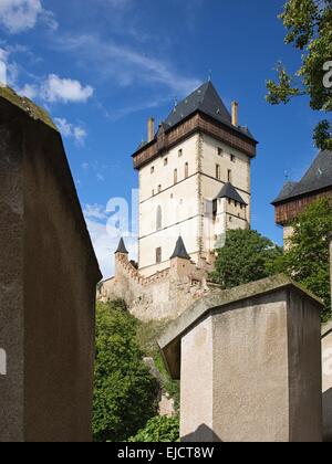 Blick auf die Burg Karlstejn Stockfoto