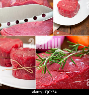 verschiedenen rohes Rindfleisch schneidet collage Stockfoto