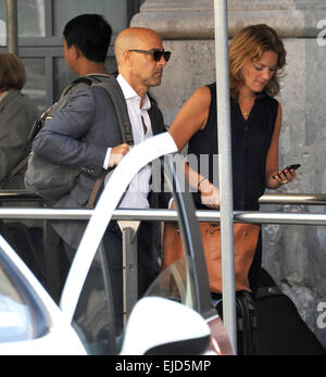 Stanley Tucci und seine Frau Felicity Blunt kommen am Gare du Nord mit: Stanley Tucci, Felicity Blunt wo: Paris, Frankreich: 16 Sep 2014 Stockfoto