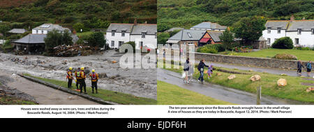 Boscastle überflutet Cornwall August 2008. Stockfoto