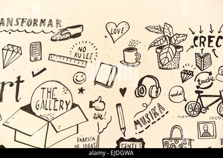 DONOSTIA, Spanien-März 15, 2015: Die lokalen Künstler schmücken die Wand von der alternative Markt am 15. März in Spanien. Stockfoto