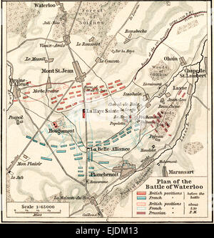 Plan der Schlacht von Waterloo, 16.-18. Juni 1815.  Aus dem historischen Atlas veröffentlicht 1923. Stockfoto