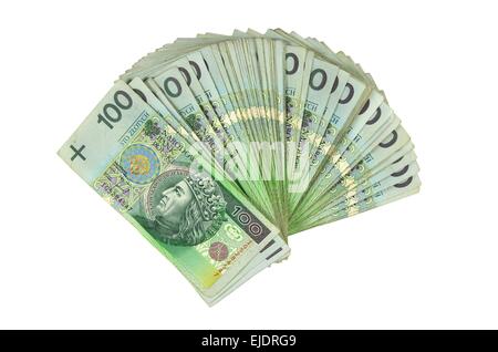 ein Großteil der polnischen Geld isoliert auf weißem Hintergrund Stockfoto