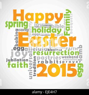 Glückliches Ostern 2015 Text Vektorgrafik mit vielen verwandten Wörtern in englischer Sprache. Stock Vektor