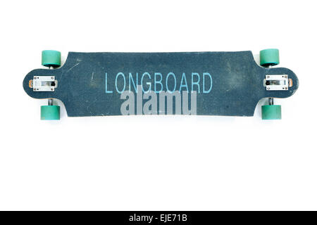 Longboard Skateboard Set isoliert auf einem weißen Hintergrund. Stockfoto