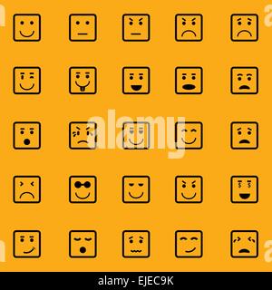 Quadratisches Gesicht Symbole auf orangem Hintergrund, Lager Vektor Stock Vektor