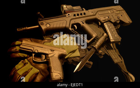 Tavor mit Glock Messer und Steyr M9A1 Stockfoto