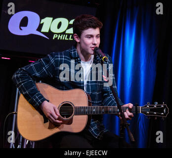 Bala Cynwyd, Pennsylvania, USA. 24. März 2015. Kanadische Singer-Songwriterin Shawn Mendes führt auf Q102 Performance Theater am 24. März 2015 in Bala Cynwyd, Pennsylvania, USA. Bildnachweis: Paul Froggatt/Alamy Live-Nachrichten Stockfoto